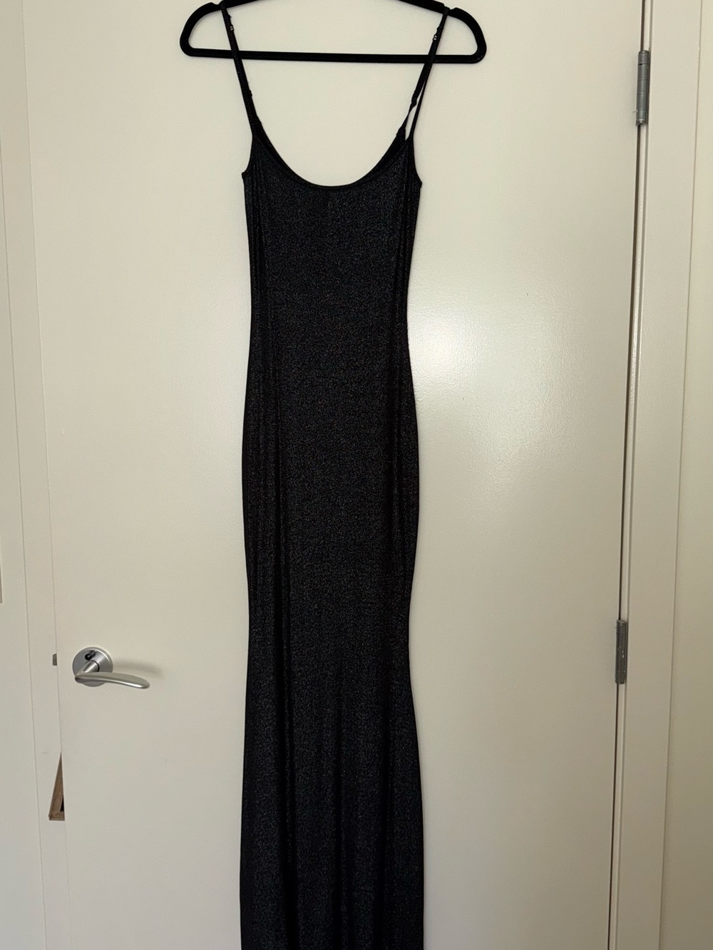 SKIMS Black Shimmer Slip Maxi Dress